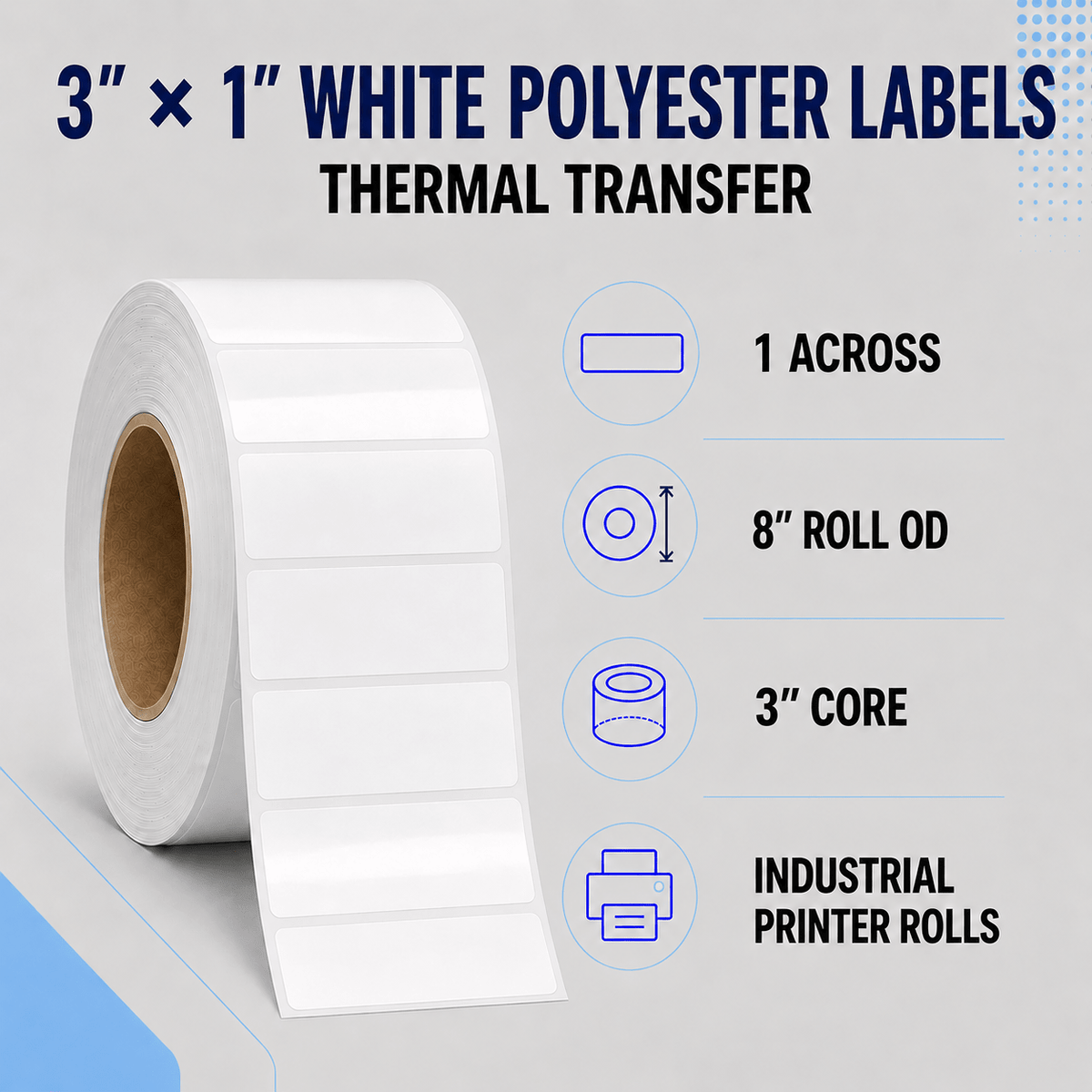 Thermal Transfer Labels - Glossy White Polyester for Desktop and Industrial Printers-Glossy White Polyester Thermal Transfer Labels