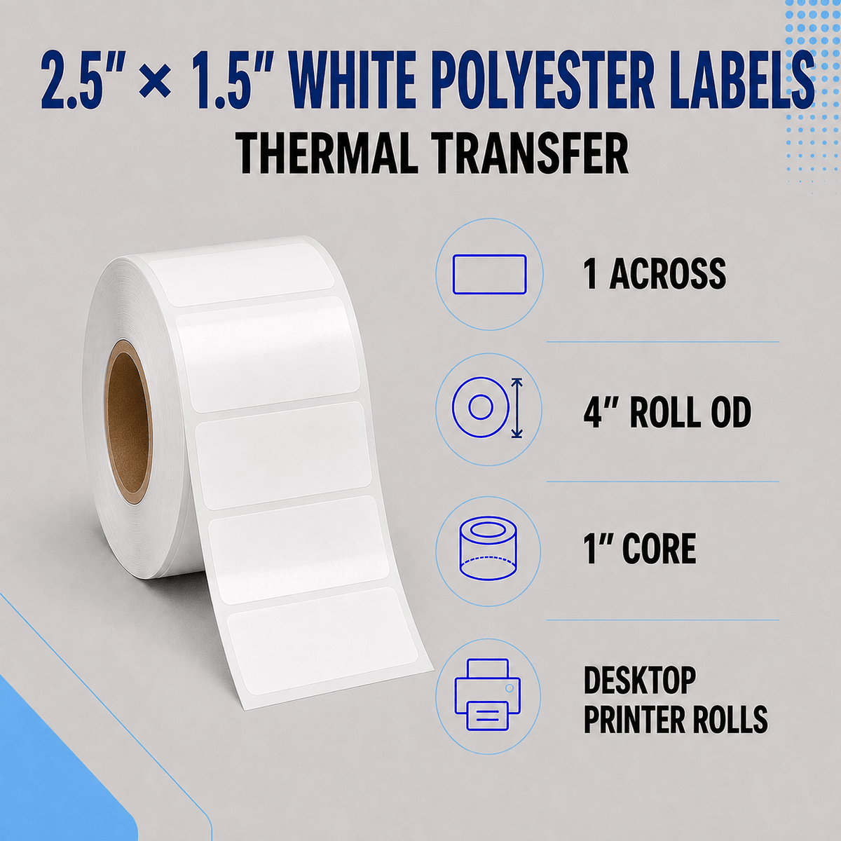 Thermal Transfer Labels - Glossy White Polyester for Desktop and Industrial Printers-Glossy White Polyester Thermal Transfer Labels