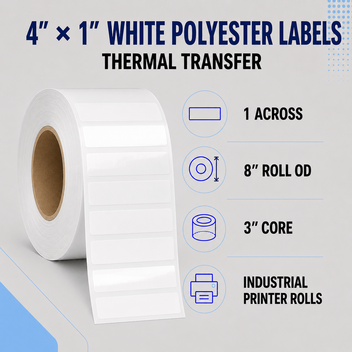 Thermal Transfer Labels - Glossy White Polyester for Desktop and Industrial Printers-Glossy White Polyester Thermal Transfer Labels