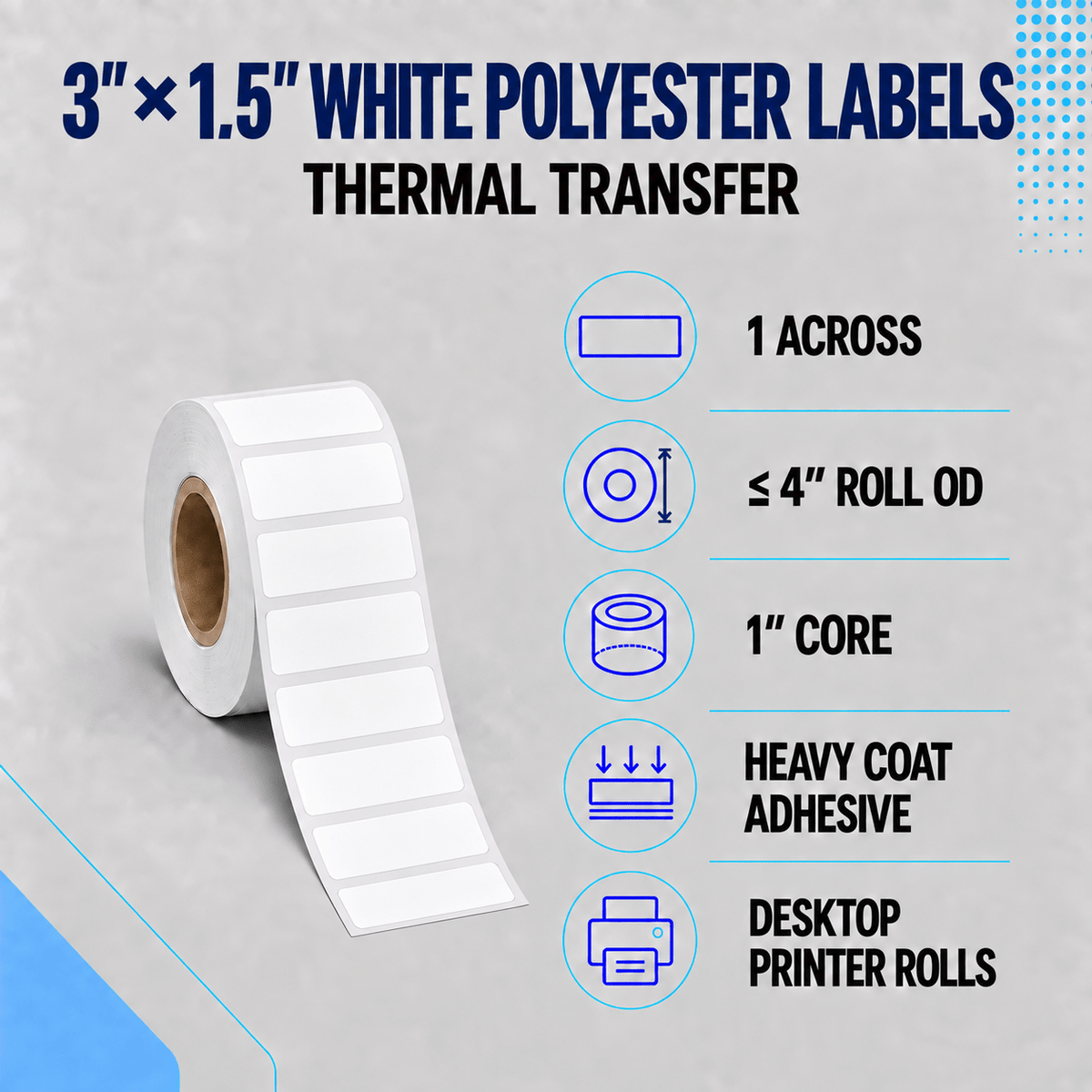 Thermal Transfer Labels - Glossy White Polyester for Desktop and Industrial Printers-Glossy White Polyester Thermal Transfer Labels