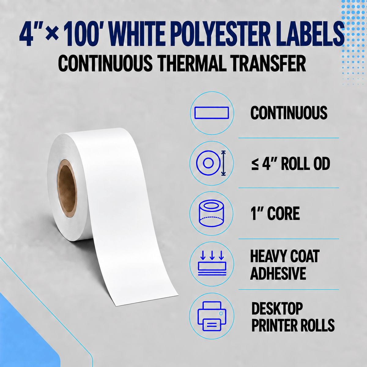 Thermal Transfer Labels - Glossy White Polyester for Desktop and Industrial Printers-Glossy White Polyester Thermal Transfer Labels