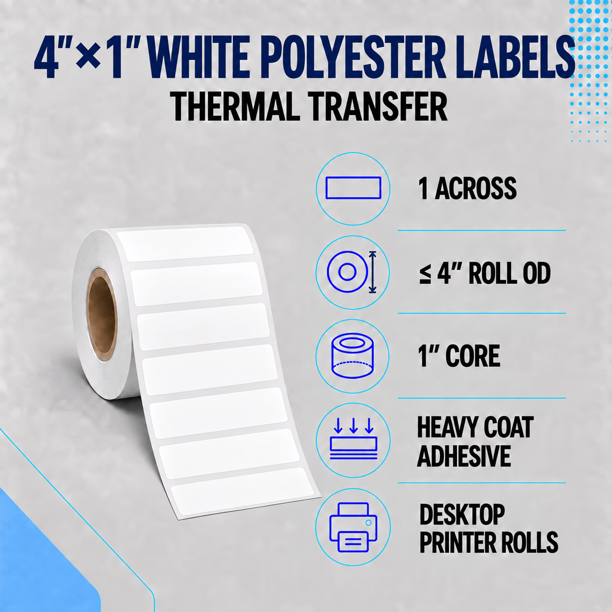 Thermal Transfer Labels - Glossy White Polyester for Desktop and Industrial Printers-Glossy White Polyester Thermal Transfer Labels