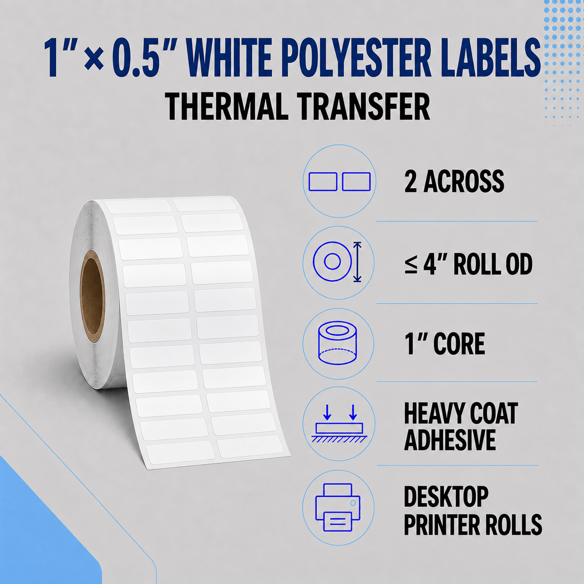 Thermal Transfer Labels - Glossy White Polyester for Desktop and Industrial Printers-Glossy White Polyester Thermal Transfer Labels