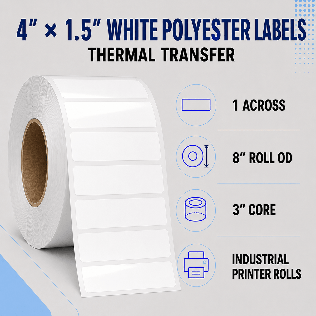 Thermal Transfer Labels - Glossy White Polyester for Desktop and Industrial Printers-Glossy White Polyester Thermal Transfer Labels