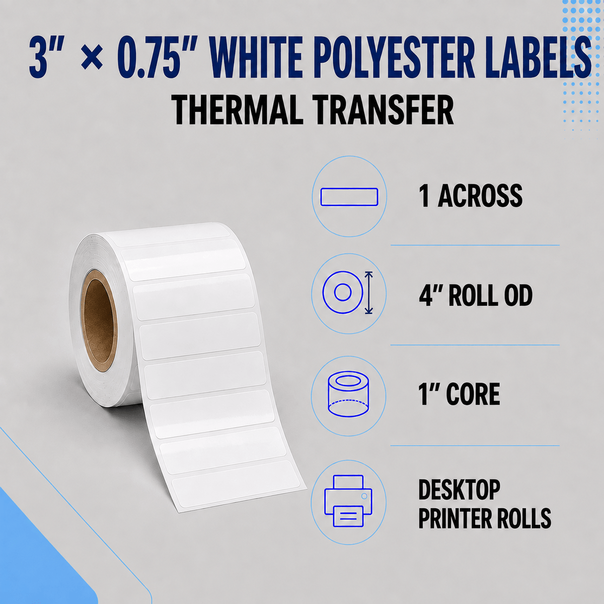 Thermal Transfer Labels - Glossy White Polyester for Desktop and Industrial Printers-Glossy White Polyester Thermal Transfer Labels