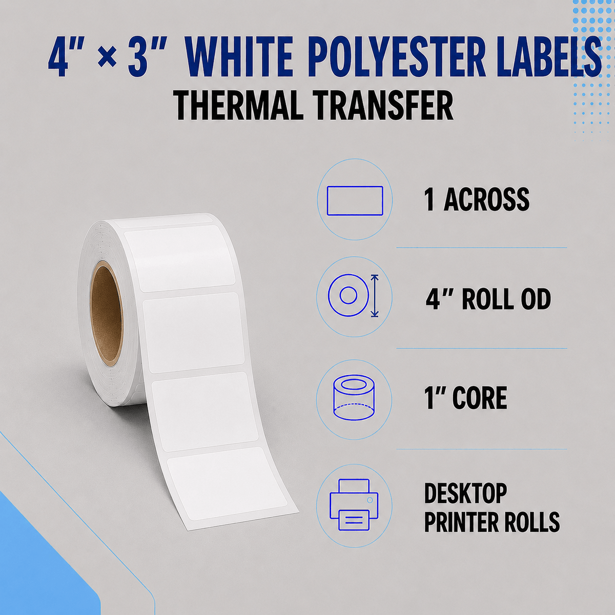 Thermal Transfer Labels - Glossy White Polyester for Desktop and Industrial Printers-Glossy White Polyester Thermal Transfer Labels