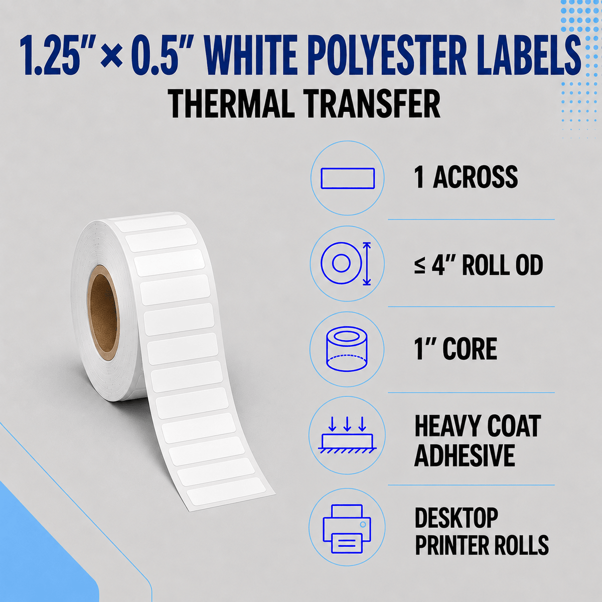 Thermal Transfer Labels - Glossy White Polyester for Desktop and Industrial Printers-Glossy White Polyester Thermal Transfer Labels