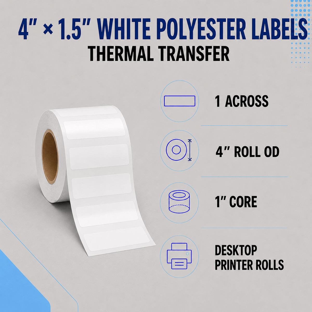 Thermal Transfer Labels - Glossy White Polyester for Desktop and Industrial Printers-Glossy White Polyester Thermal Transfer Labels