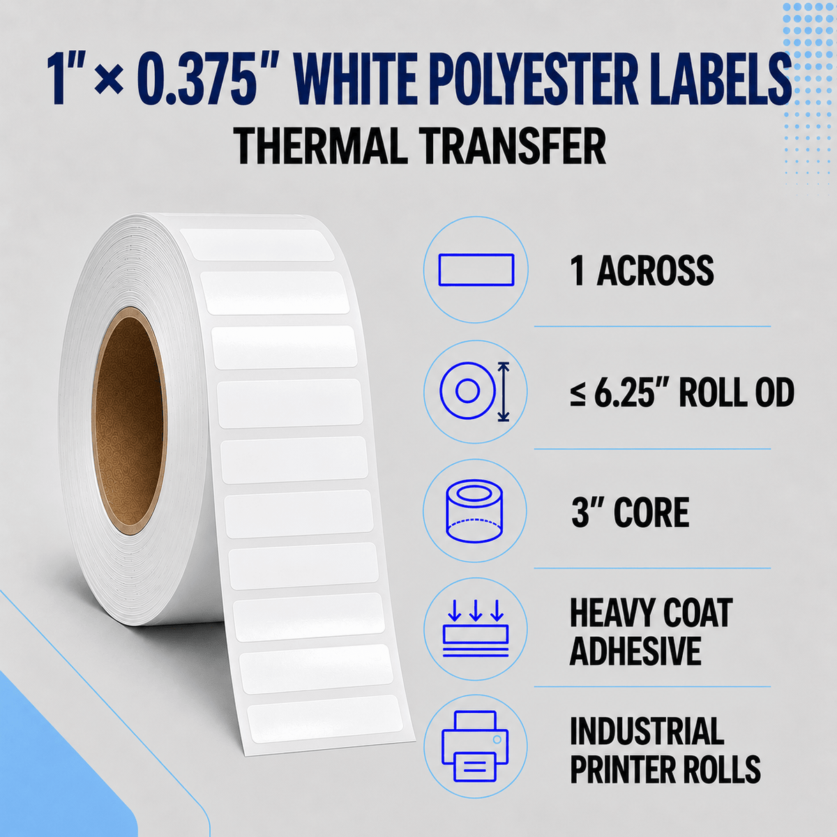 Thermal Transfer Labels - Glossy White Polyester for Desktop and Industrial Printers-Glossy White Polyester Thermal Transfer Labels