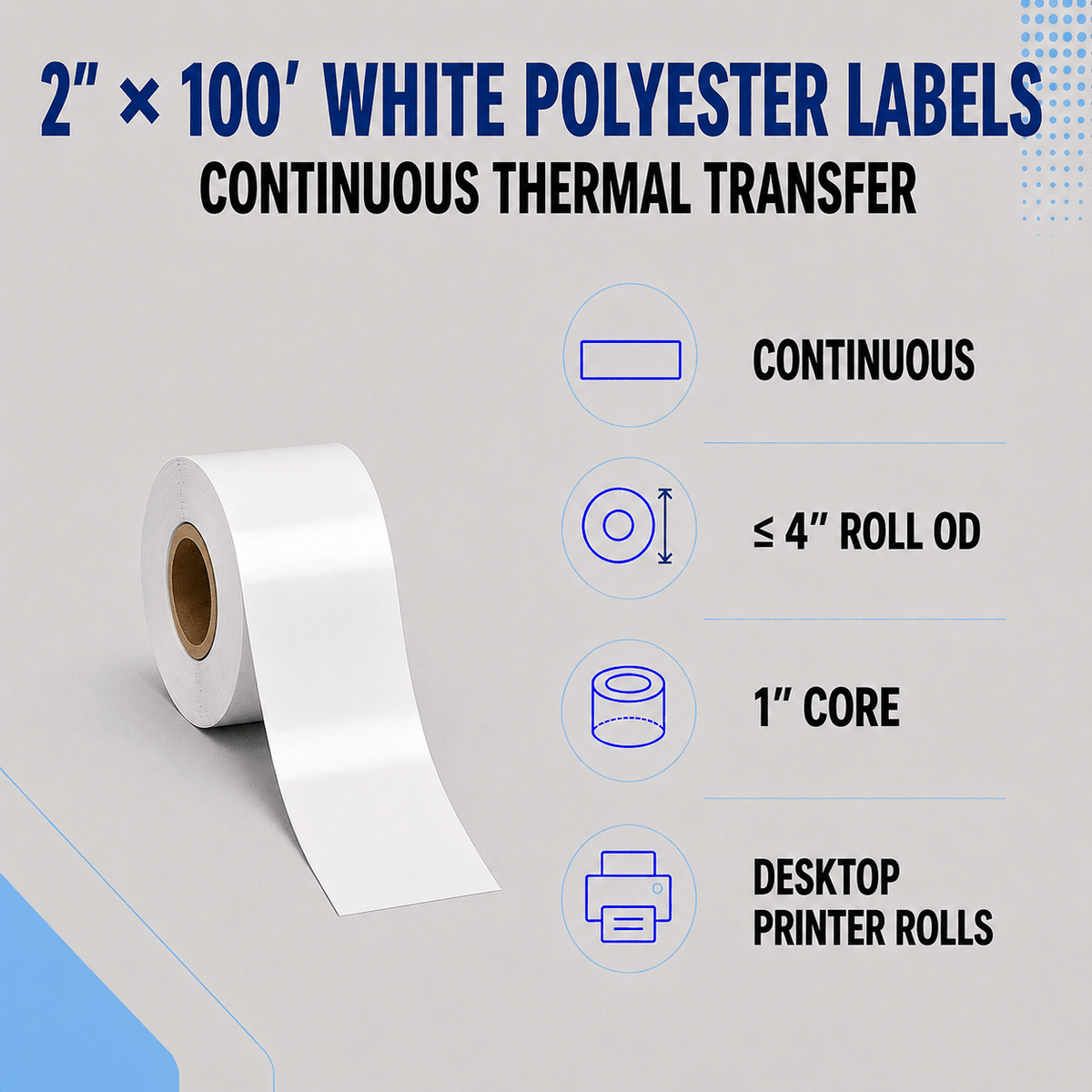 Thermal Transfer Labels - Glossy White Polyester for Desktop and Industrial Printers-Glossy White Polyester Thermal Transfer Labels