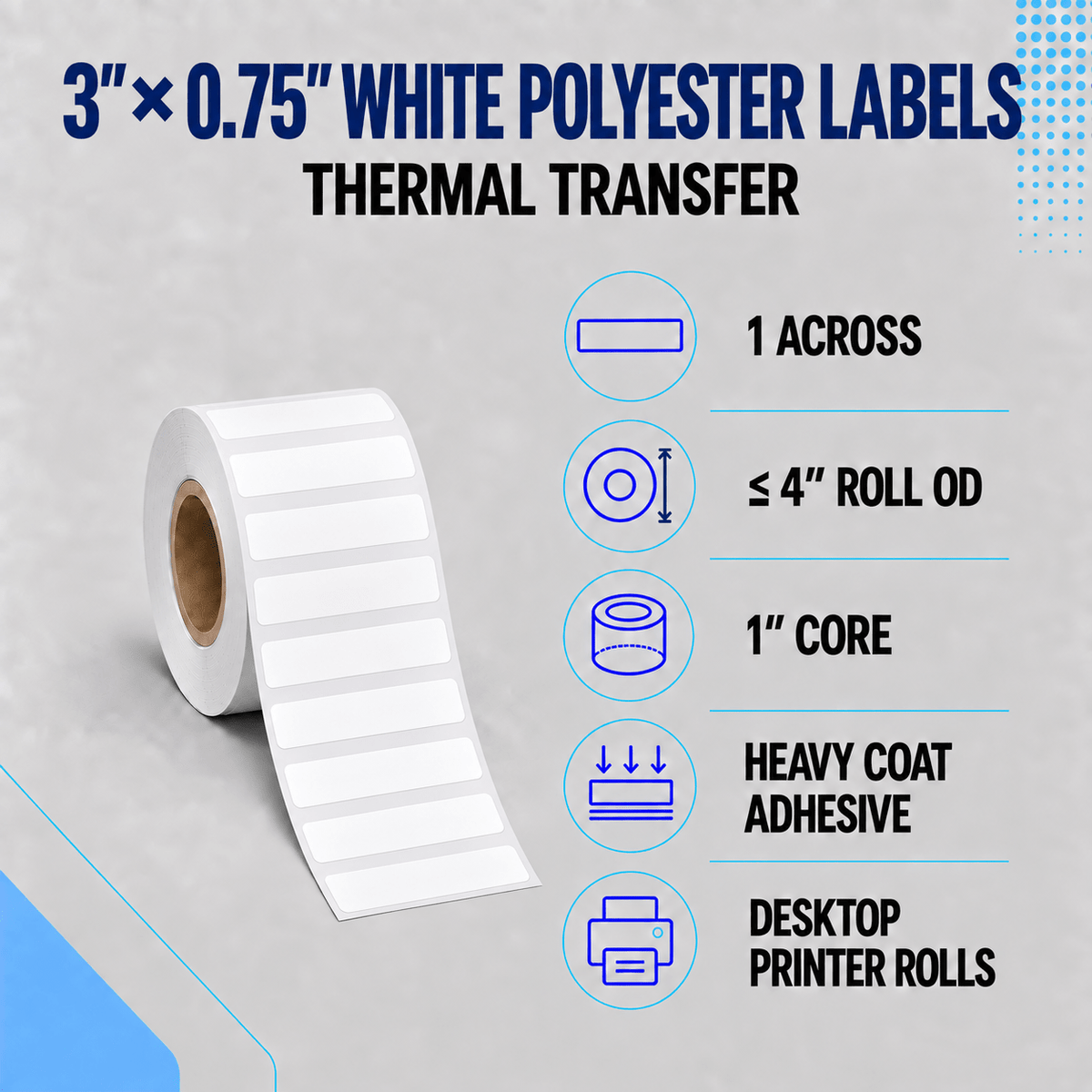 Thermal Transfer Labels - Glossy White Polyester for Desktop and Industrial Printers-Glossy White Polyester Thermal Transfer Labels