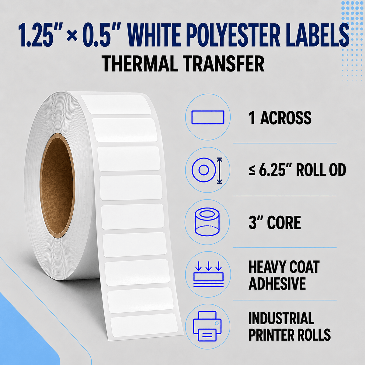 Thermal Transfer Labels - Glossy White Polyester for Desktop and Industrial Printers-Glossy White Polyester Thermal Transfer Labels