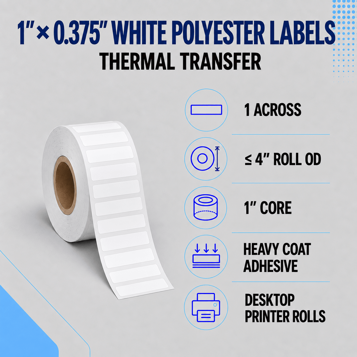 Thermal Transfer Labels - Glossy White Polyester for Desktop and Industrial Printers-Glossy White Polyester Thermal Transfer Labels