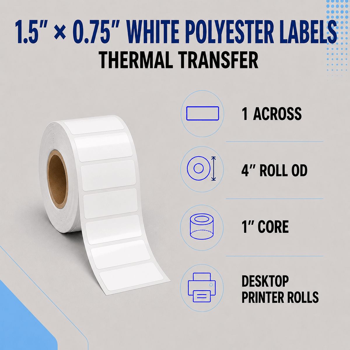 Thermal Transfer Labels - Glossy White Polyester for Desktop and Industrial Printers-Glossy White Polyester Thermal Transfer Labels