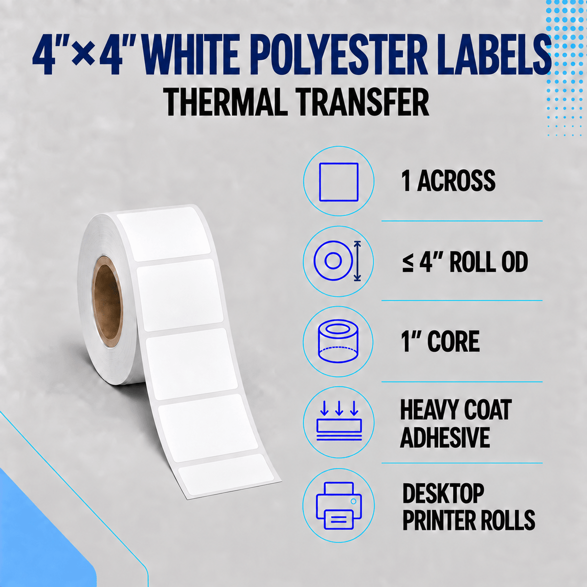 Thermal Transfer Labels - Glossy White Polyester for Desktop and Industrial Printers-Glossy White Polyester Thermal Transfer Labels