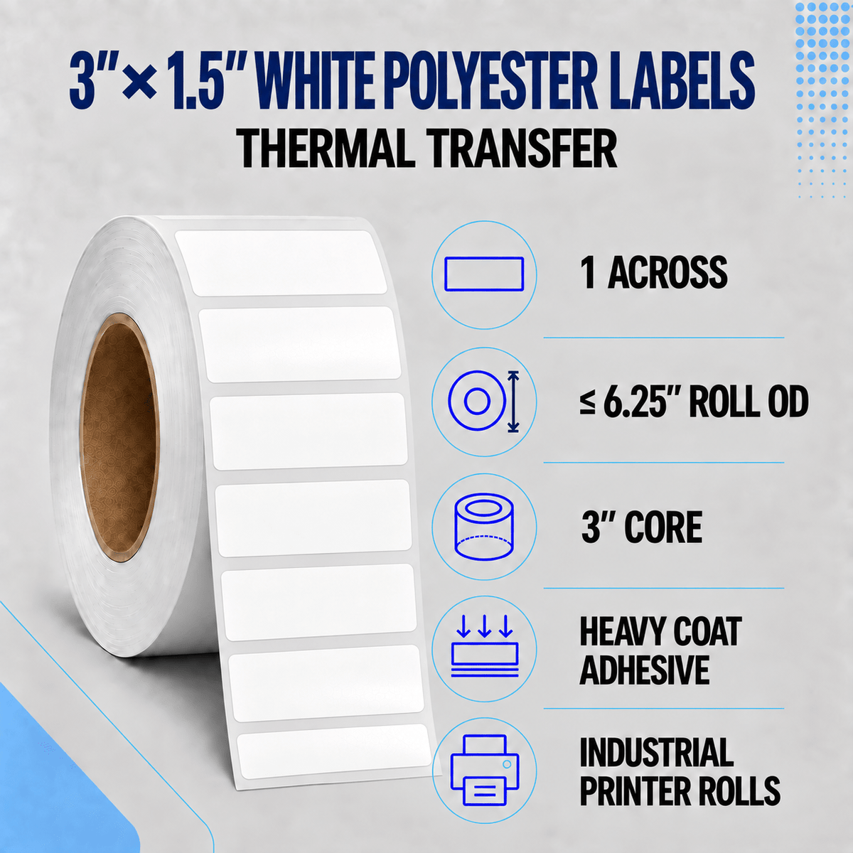 Thermal Transfer Labels - Glossy White Polyester for Desktop and Industrial Printers-Glossy White Polyester Thermal Transfer Labels