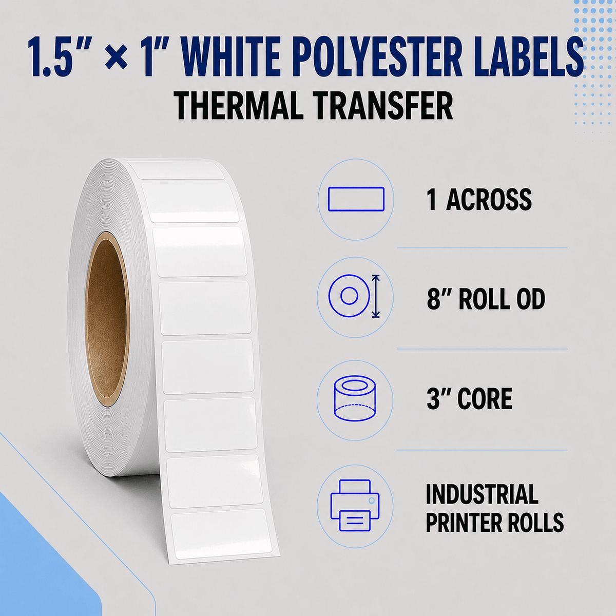 Thermal Transfer Labels - Glossy White Polyester for Desktop and Industrial Printers-Glossy White Polyester Thermal Transfer Labels