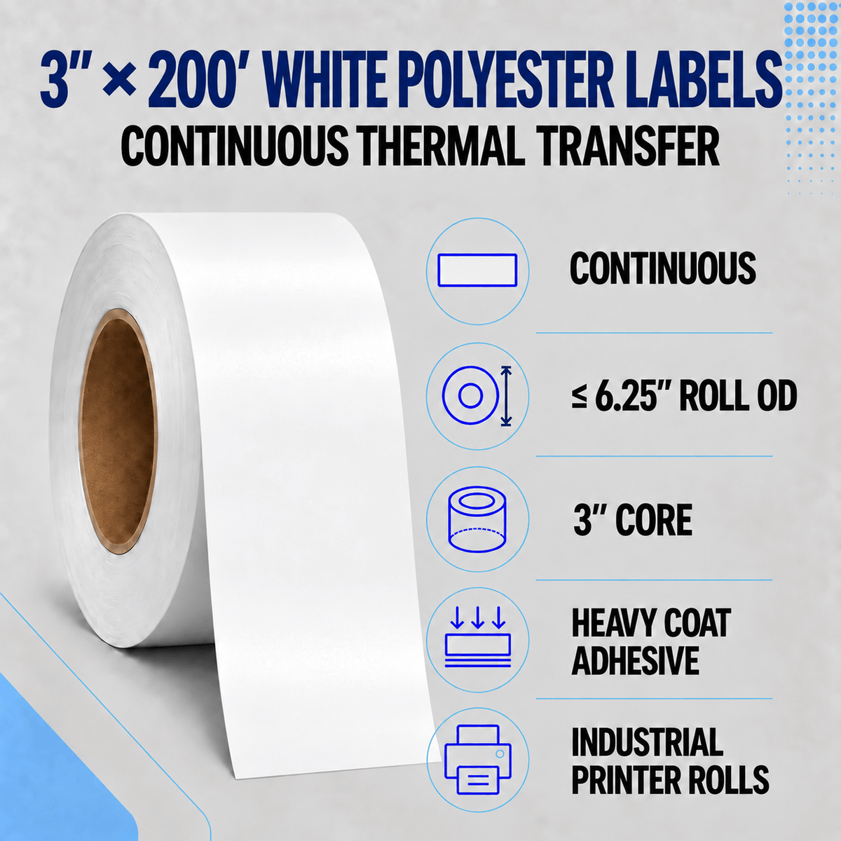 Thermal Transfer Labels - Glossy White Polyester for Desktop and Industrial Printers-Glossy White Polyester Thermal Transfer Labels