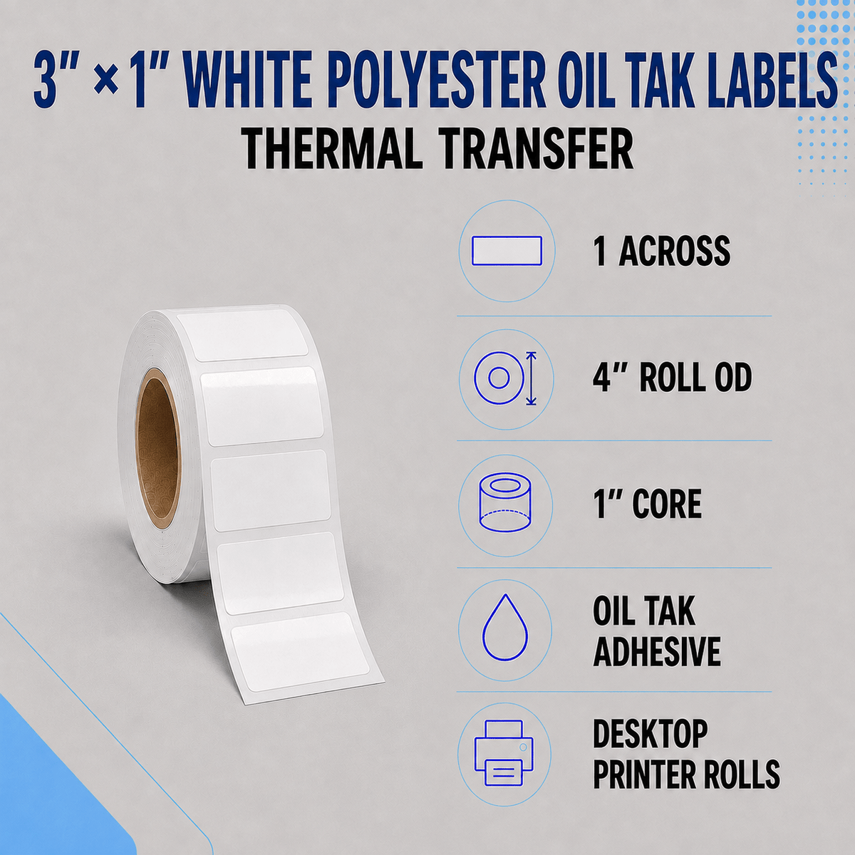 Thermal Transfer Labels - Glossy White Polyester for Desktop and Industrial Printers-Glossy White Polyester Thermal Transfer Labels