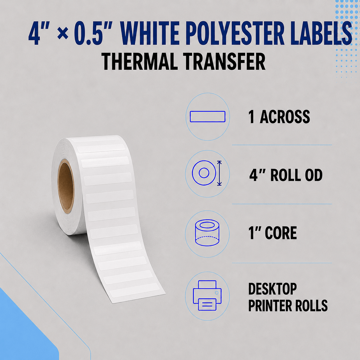 Thermal Transfer Labels - Glossy White Polyester for Desktop and Industrial Printers-Glossy White Polyester Thermal Transfer Labels