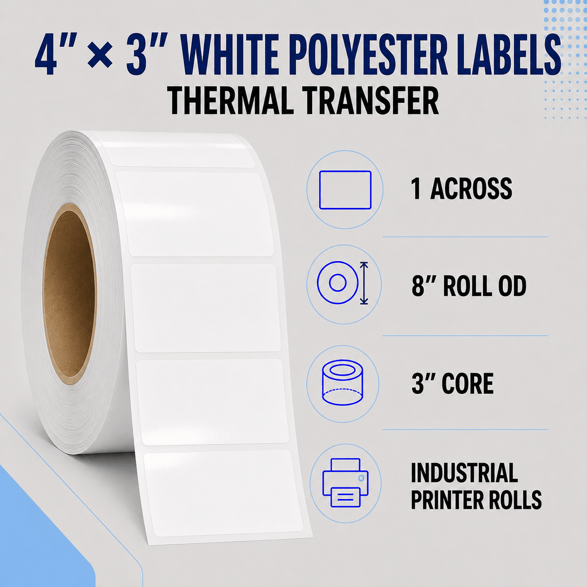 Thermal Transfer Labels - Glossy White Polyester for Desktop and Industrial Printers-Glossy White Polyester Thermal Transfer Labels