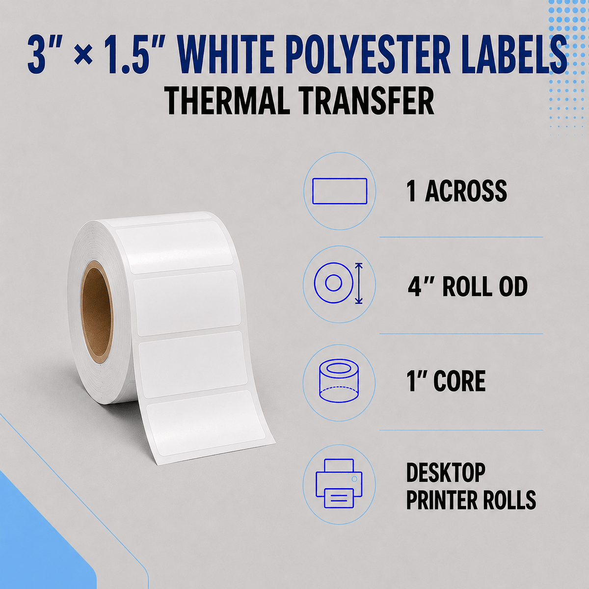 Thermal Transfer Labels - Glossy White Polyester for Desktop and Industrial Printers-Glossy White Polyester Thermal Transfer Labels