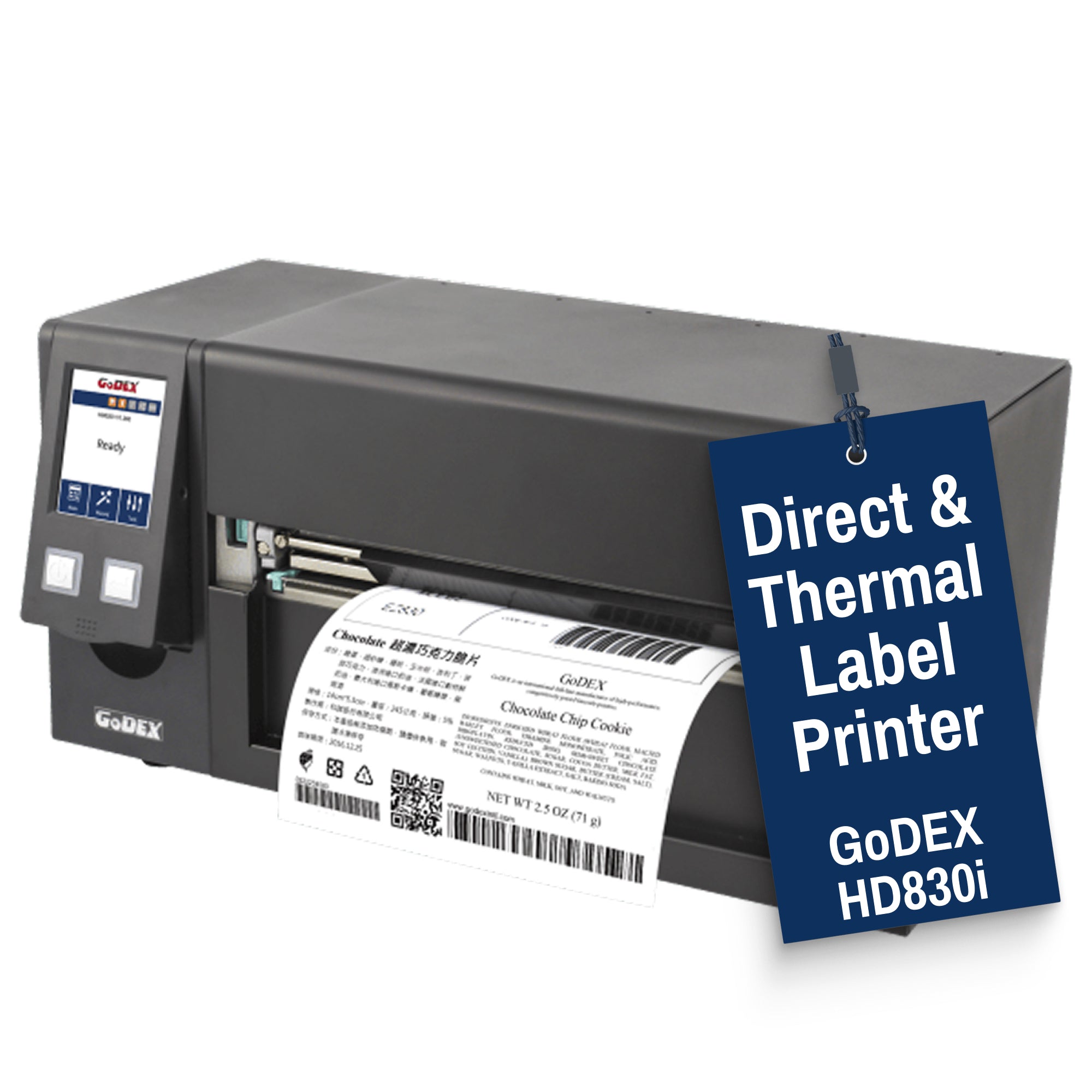 Thermal Transfer Printer - GoDEX HD830i+ - 8" Wide, 300 DPI Industrial Barcode Label Printer - Printer