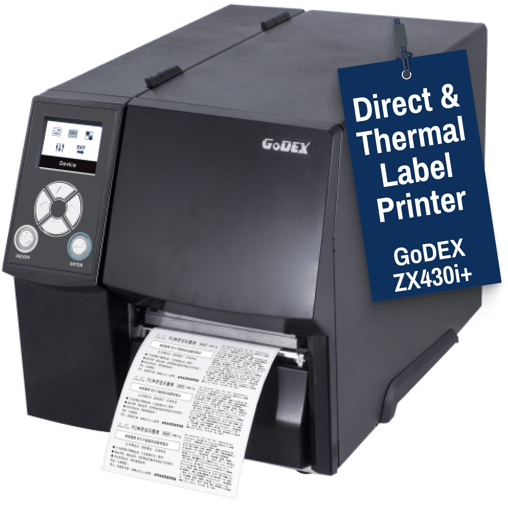 Thermal Transfer Printer - GoDEX ZX430i+ – 4" 300 DPI High - Resolution, Color Display, USB/Serial/Ethernet - Printer